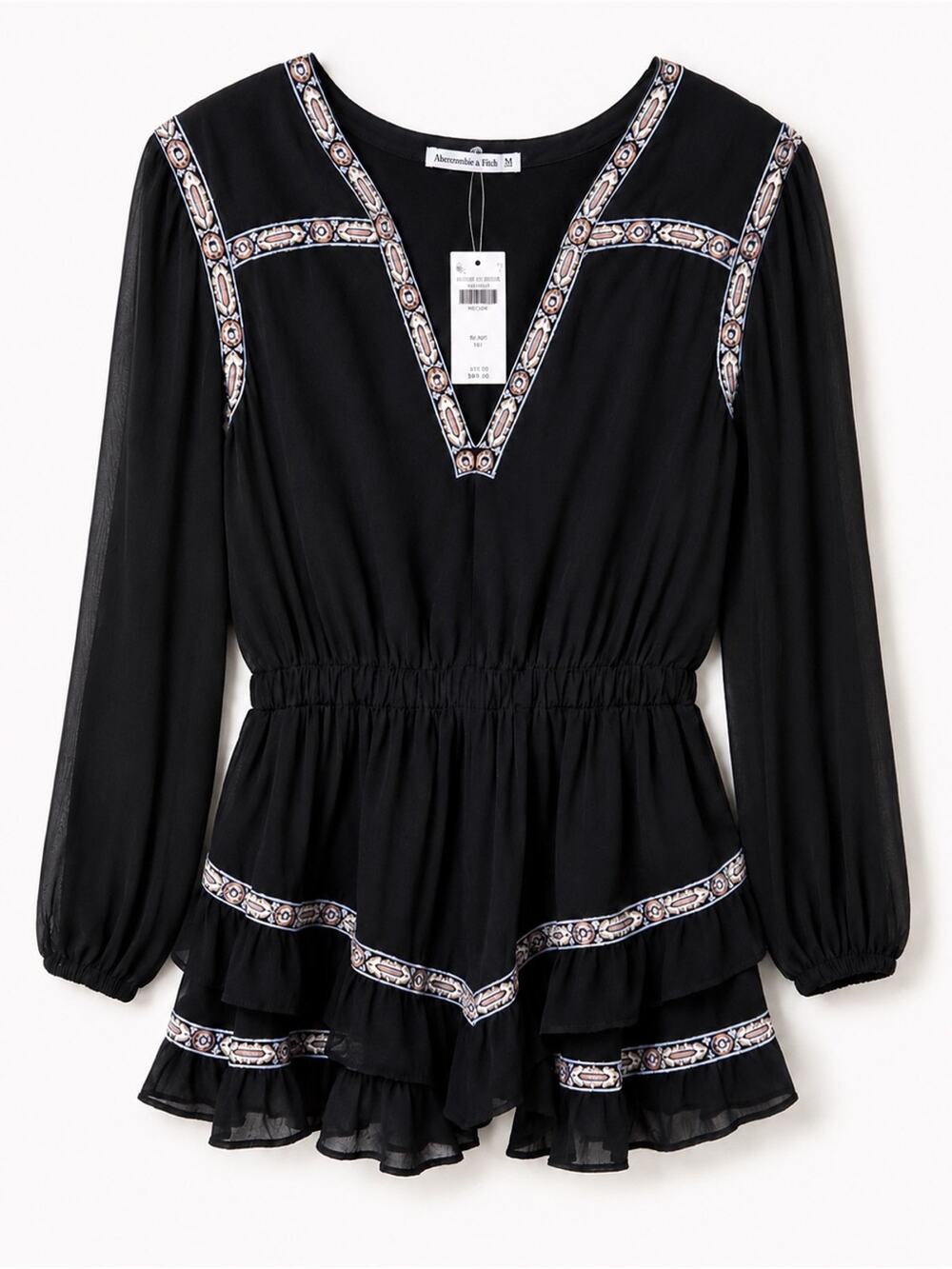 Abercrombie & Fitch NWT Black Embroidered Boho dress Medium
